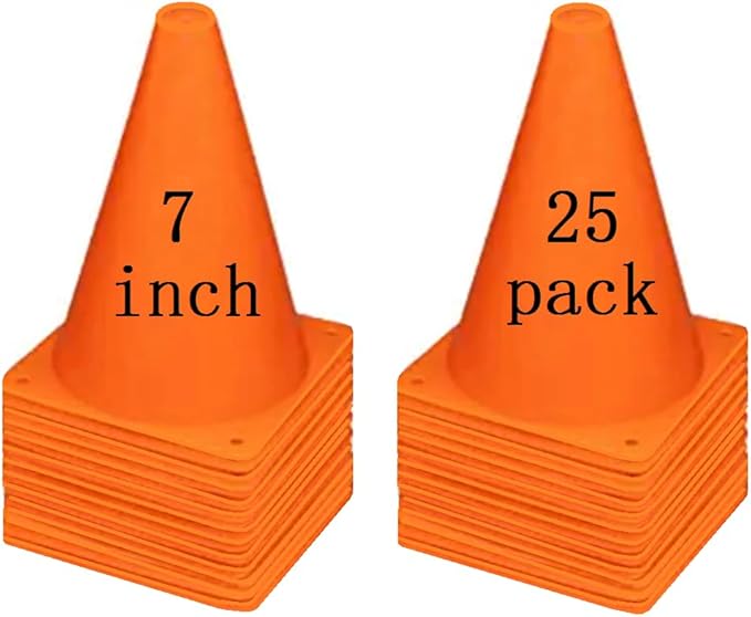 Soccer Cones (7 Inch 25 Pack), Agility Training Sports Cone Plastic with Carry Bag for Football Basketball Drills Field Markers,