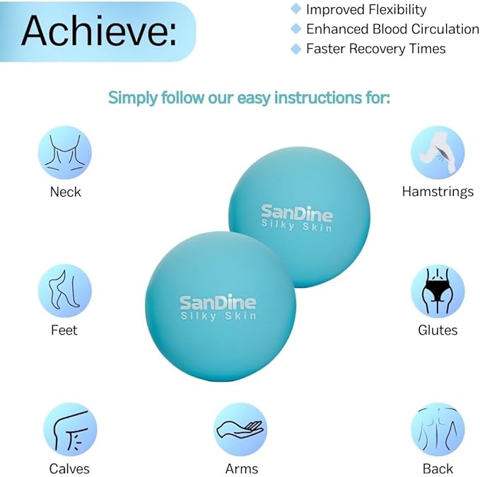 Lacrosse Massage Balls for Deep Tissue Massage - Release Tension Relieve Muscle Soreness Improve Flexibility - Ideal for Myofascial Release Trigger Point Therapy - 2Pack Yoga Balls by Sandine (Blue)