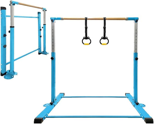 Gymnastics Bar for Kids Girls Ages 3-15 with Ring for Home Indoor Training Equipment- Steady Steel Construction, Anti-Slip, Easy to Assemble, 3' to 5' Adjustable Height