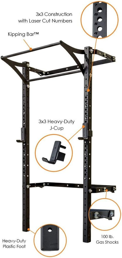 PRx Performance Profile® PRO Squat Rack 3x3 with Kipping or Multi-Grip Pull Up Bar, 89" or 95" Uprights As Seen On Shark Tank Wall Mounted Home Garage Gym Exercise System