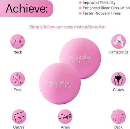 Lacrosse Massage Balls for Deep Tissue Massage - Release Tension Relieve Muscle Soreness Improve Flexibility - Ideal for Myofascial Release Trigger Point Therapy - 2Pack Yoga Balls by Sandine (Pink)