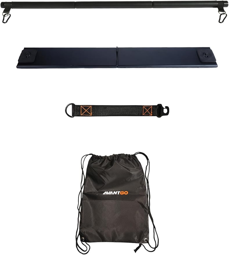 Portable Home Gym 4-Pack Set: Foldable Long Bar, Extension Rope, Stand Base, Storage Bag