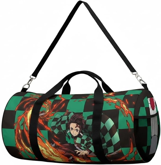 Anime Gym Bag for Women Men - Large Capacity Waterproof Workout Fitness Travel Sports Bags Fashion Street Camping ExpandaCLe Carry On Duffle Bag For Couple (Green Tanj) PTY