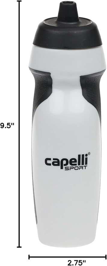 Capelli Sport Sports Water Bottle, Plastic Squeeze Water Bottle with Easy Open Nozzle and Grip Panels, White