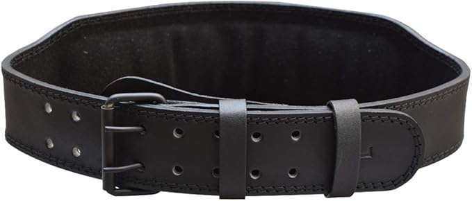 MRX Weight Lifting Belt Genuine Leather - 4 Inches Wide 8mm Thick Padded Lumbar Back Support Double Prong Powerlifting Belts Heavy Duty Deadlifts Workout Squats & Exercise Belt for Men & Women