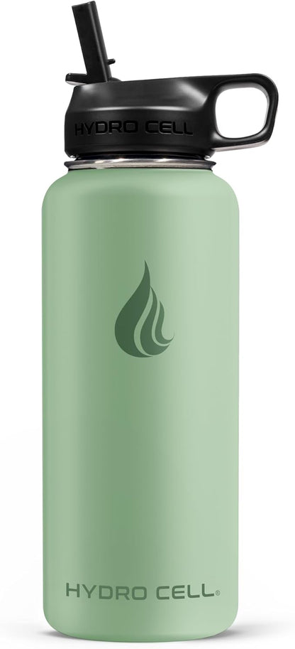 HYDRO CELL Stainless Steel Insulated Water Bottle with Straw - For Cold & Hot Drinks - Metal Vacuum Flask with Screw Cap and Modern Leakproof Sport Thermos for Adults (Sage 32oz)