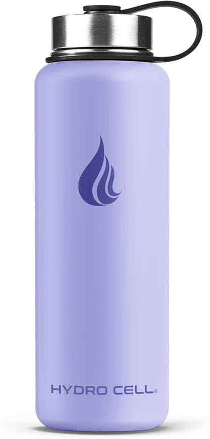 HYDRO CELL Stainless Steel Insulated Water Bottle with Straw - For Cold & Hot Drinks - Metal Vacuum Flask with Screw Cap and Modern Leakproof Sport Thermos for Adults (Lilac 40oz)
