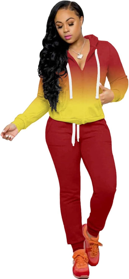 CLOCOR Track Suits for Women Set - Casual 2 Piece Outfits Sweatsuit Pocket Hoodies Long Sleeve with Patchwork Pants Set