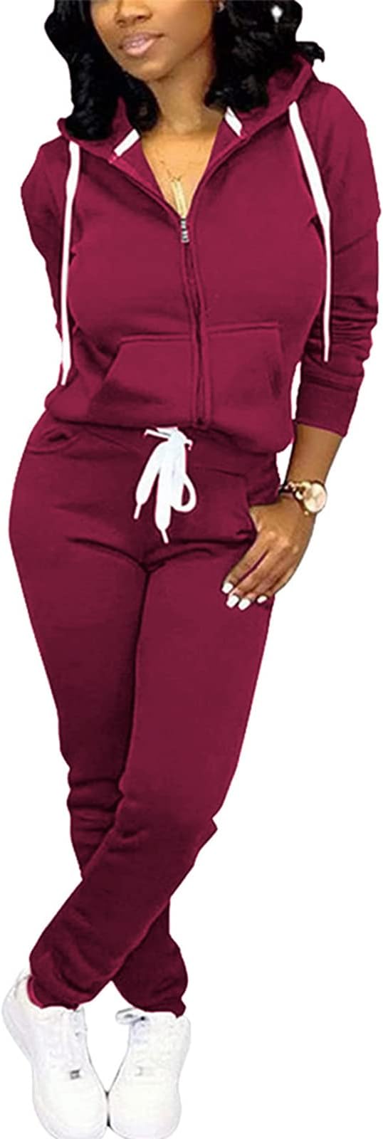 CLOCOR Track Suits for Women Set - Casual 2 Piece Outfits Sweatsuit Pocket Hoodies Long Sleeve with Patchwork Pants Set