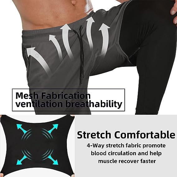 OEBLD Mens 2 in 1 Athletic Running Pants Quick Dry Gym Workout Shorts for Men Compression Pants with Pockets