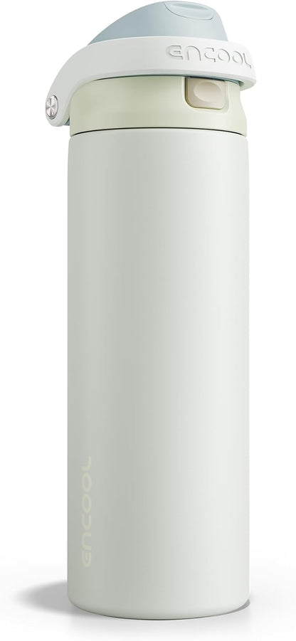 ENCOOL Leakproof Insulated Water Bottle with Straw Dual-Sip Water Bottle Bag-Safe Design for Work, Commute & Gym – Keeps Drinks Cold All Day, 24 oz, Cloud-Hill White