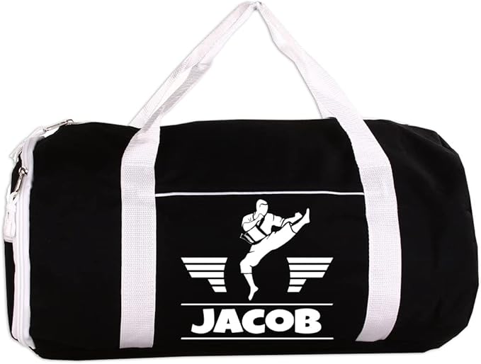 Personalized Sport/Gym Roll Duffel Bag - Martial Arts Male Black 18"