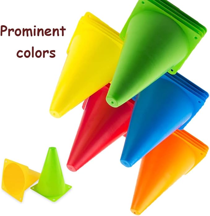 20 PCS 7 Inch Plastic Agility Cones for Kids - Mini Traffic Safety Construction Cones for Party, Drills, Basketball, Soccer - 5 Colors