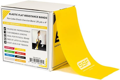 Serious Steel Fitness Flat Resistance Bands for Upper and Lower Body Strength Training and Exercise. (Non-Latex Flat Physical Therapy Exercise Bands - 4" x 25 Yards or 4" x 5 Feet)