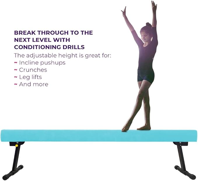 GLANT 8ft Ultrasimple Adjustable&Foldable Balance Beam,High-Low Floor Beam Suede Gymnastics Equipment,No Tool Require, Gymnastics Beam for Training&Professional HomeTraining