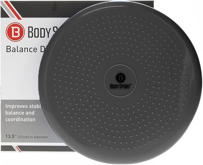 Body Sport Balance Disc - Inflatable, 13.5 in Balance Trainer - for Core Stability and Muscle Activation - Perfect for Dynamic Sitting or Standing Exercises (Black)