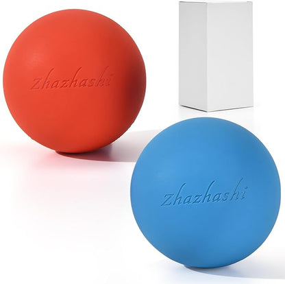 Massage Lacrosse Balls 2 Pack, Rubber Trigger Point Therapy Balls for Deep Tissue Myofascial Release, Plantar Fasciitis & Muscle Soreness Relief, Portable Pain Relief Tool (Blue and Red)