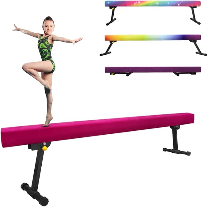 GLANT 8ft Ultrasimple Adjustable&Foldable Balance Beam,High-Low Floor Beam Suede Gymnastics Equipment,No Tool Require, Gymnastics Beam for Training&Professional HomeTraining