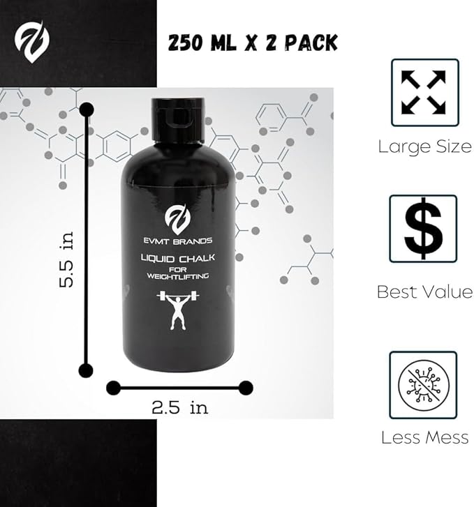 Liquid Chalk, Mess Free Gym Chalk for Weightlifting, Gymnastics, Rock Climbing, Dancing. Sweat Resistant and Long Lasting for Stronger Grip. Package May Vary.