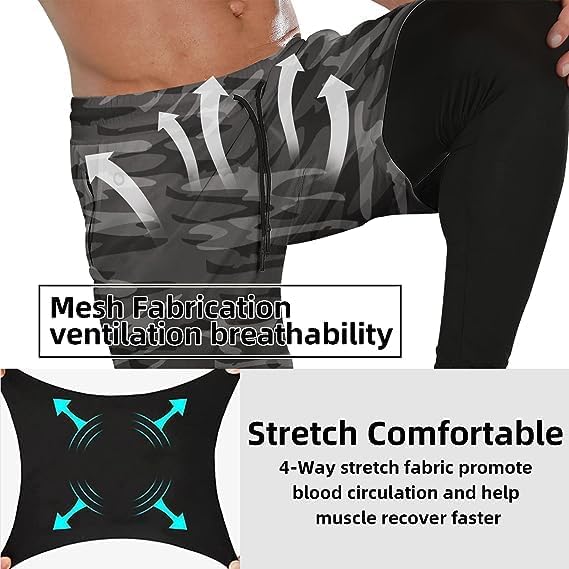 OEBLD Mens 2 in 1 Athletic Running Pants Quick Dry Gym Workout Shorts for Men Compression Pants with Pockets