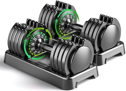 25/55lb Pair Adjustable Dumbbell Set, Adjustable Dumbbells Set of 2, 5 in 1/10 in 1 Free Weights Dumbbells Set with Anti-Slip Texture Handle, Weight Set For Home Gym Suit both Men and Women
