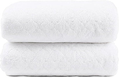 JML Microfiber Bath Towels Set of 2, 30 in x 60 in, Oversized, Ultra Soft, Super Absorbent, Fast Drying, No Fading Large Bathroom Towel Set for Sport, Travel, Fitness, SPA,Yoga (Coral Fleece - White)