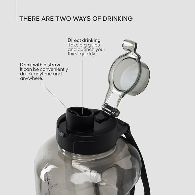 Sport Jug 58oz – Large Clear Plastic Water Jug with 2-in-1 Straw & Chug Lid, Motivational Time Markers, BPA-Free, Leakproof