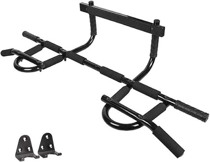 Kids Doorway Gym Swing Set + Pull Up Bar 6 in 1 Indoor Gym Playground Combo for Children, Includes Swing Seat, Climbing Cargo Net, 2X Gymnastic Trapeze Rings, Rope Ladder, Full Accessory