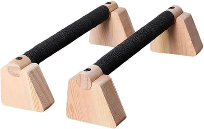 2Pcs Wood Push Up Bars for Adults, Non-Slip Base Parallettes for Strength Training, Planks, Calisthenics, Home Workout Equipment- 25CM