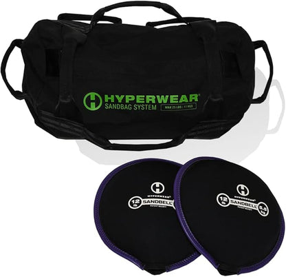 HYPERWEAR Adjustable Sandbag System, Heavy-Duty with Handles & Pre-Filled SandBell Filler Sandbags (25, 40, 80, 160 lbs)
