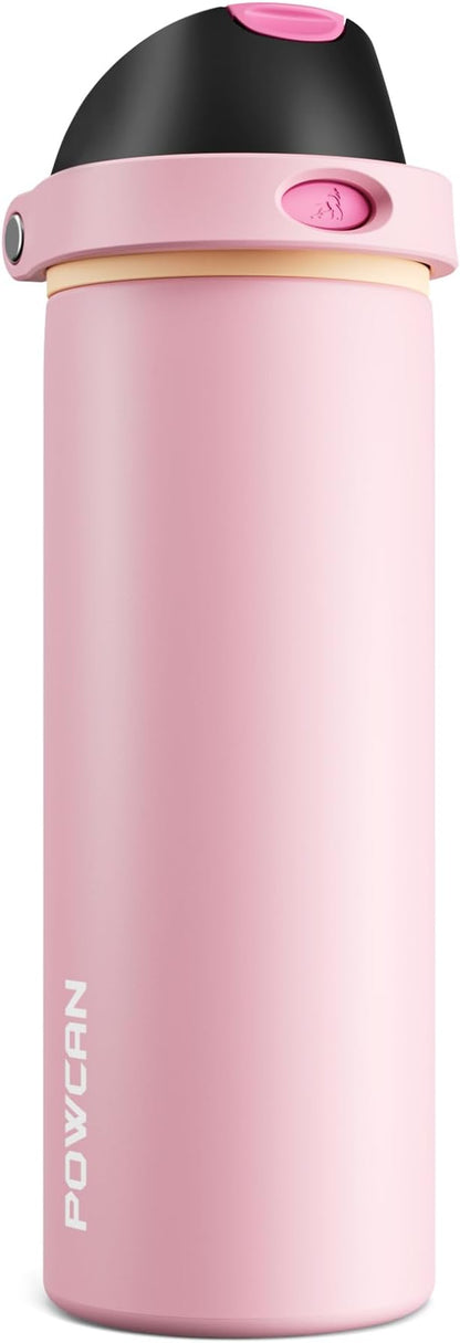 POWCAN 24 oz Insulated Water Bottle for Women: 2-in-1 Push-Button Spout & Quick-Flip Straw, Leakproof, Cold 24Hrs, Fits Car Cup Holder, Stainless Steel Cup for Sports, Camping, Gift (Polka Whimsy)