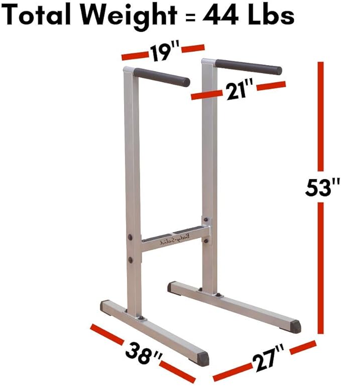 Body-Solid (GDIP59B) Dip Station - Heavy-Duty Steel Dip Bars with Slip-Proof Grips - Adjustable & Stable Pull-Up Stand for Strength Training - Powder Coated Fitness Equipment, Black