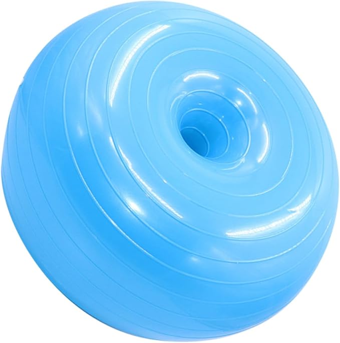 Exercise Donut Yoga Ball PVC Anti-Burst Stability Ball with Air Pump, Thickened Half Fitness Trainer for Core Balance and Stretching at Home (Light Blue)