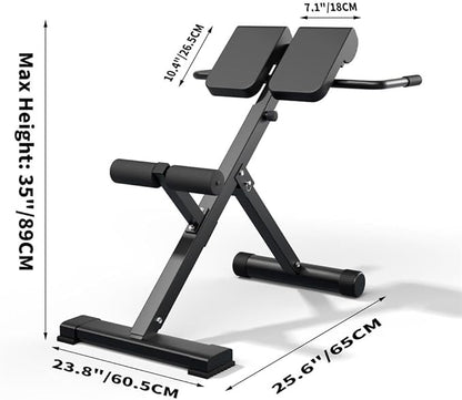 45-Degree Hyperextension Roman Chair - Adjustable Height and Back, Sturdy and Comfortable - Glute, Hamstring, and Ab Workouts - Foldable Sit Up Gym Bench for Home ★