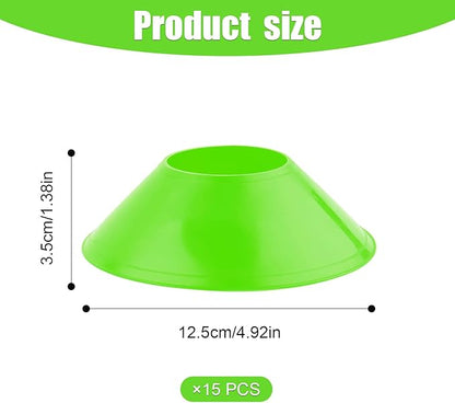 15pcs Soccer Cones for Sports Training, Mini Football Cones Flexible Agility Sports Cones Training Cones for Football Basketball Running Drills Sports Games Field Cone Markers Kids Practice (Green)