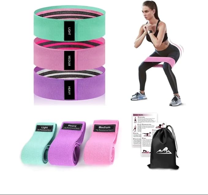 Resistance Bands, Set for Exercise, 3 Resistance Levels, Fabric Stretch Bands for Legs and Glutes, Workout Bands for Yoga, Pilates, Training