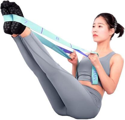 2-Pack Yoga Straps with 11 Loops - Adjustable Elastic Stretching Bands for Pilates, Dance, Ballet Gymnastics & Physical Therapy, Multifunctional Flexibility Exercise Equipment