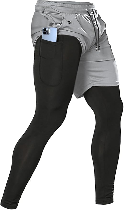 Aolesy Men's 2 in 1 Running Pants, Gym Workout Compression Pants for Men Training Athletic