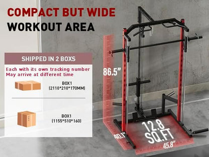 OPPSDECOR All-in-One Adjustable Smith Machine with LAT-Pull Down System Multi-Function Power Cage for Home Gym Cable Crossover Squat Rack of Workout Machine Training Equipment with Attachments
