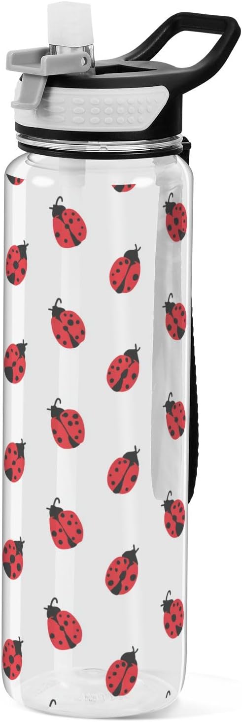Fustylead Ladybug 32 oz BPA-Free Water Bottle with Straw, Leak-Proof Sport Bottle for Fitness, Gym, Camping, Outdoor Sports