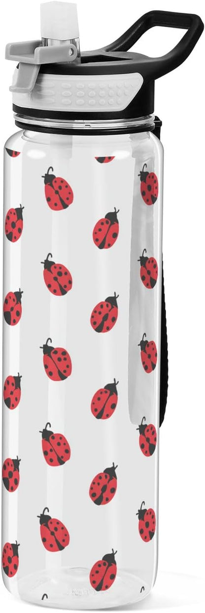 Fustylead Ladybug 32 oz BPA-Free Water Bottle with Straw, Leak-Proof Sport Bottle for Fitness, Gym, Camping, Outdoor Sports