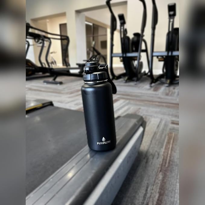 32oz Insulated Stainless Steel Water Bottle With 2 Leakproof Lids, Carrying Pouch, Double Wall Vacuum, BPA Free, Wide Mouth, Ideal for Gym, Fitness, Sports, Travel & Outdoors