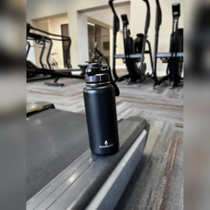 32oz Insulated Stainless Steel Water Bottle With 2 Leakproof Lids, Carrying Pouch, Double Wall Vacuum, BPA Free, Wide Mouth, Ideal for Gym, Fitness, Sports, Travel & Outdoors