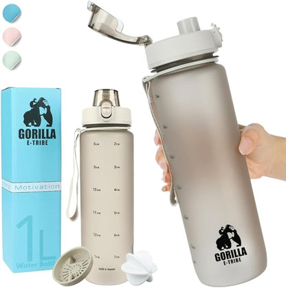 Black Water Bottle Time Marker (32oz) - Daily Intake Tracking - BPA Free & Leak Proof Protein Shake Bottle - Ideal for Gym, Office, School & Hiking