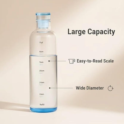 26oz Plastic Sports Bottle ，Time Marker Water Bottle, Leakproof Sports Drinking Bottle for Gym, School, Office, Travel (Blue 26 oz)