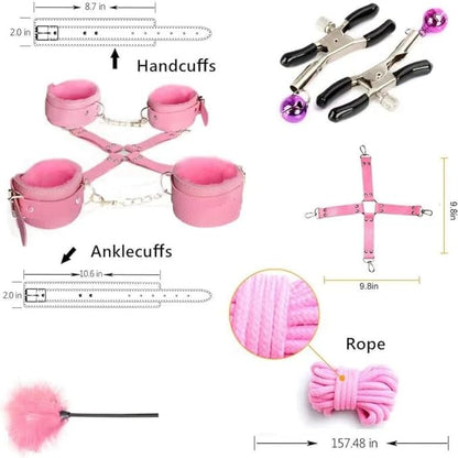 10-Piece Leather Couples Home Gym Set: Complete Partner Yoga, Pilates & Fitness Training Kit for A Full-Body Couples Workout (Pink)