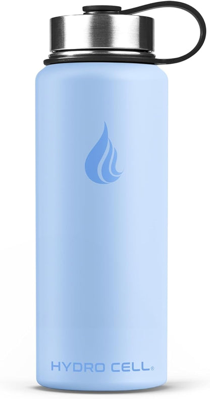 HYDRO CELL Stainless Steel Insulated Water Bottle with Straw - For Cold & Hot Drinks - Metal Vacuum Flask with Screw Cap and Modern Leakproof Sport Thermos for Adults (Glacier 18oz)