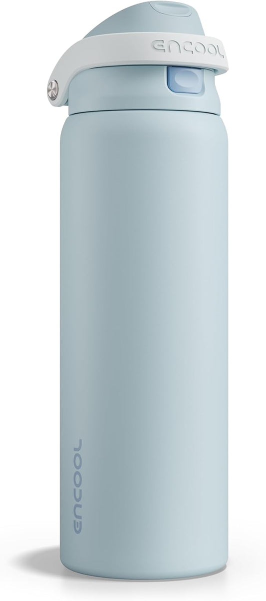 ENCOOL Leakproof Insulated Water Bottle with Straw Dual-Sip Water Bottle Bag-Safe Design for Work, Commute & Gym – Keeps Drinks Cold All Day, 32 oz, Frost Blue