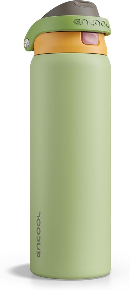 ENCOOL Leakproof Insulated Water Bottle with Straw Dual-Sip Water Bottle Bag-Safe Design for Work, Commute & Gym – Keeps Drinks Cold All Day, 32 oz, Sage Green