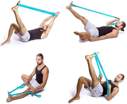 YOGA-EVO Elastic Stretching Strap with 10 Loops Premium Cotton Yoga Strap for Flexibility, Physical Therapy & Muscle Activation Includes Comprehensive HD Video Training & Digital Guide Latex-Free